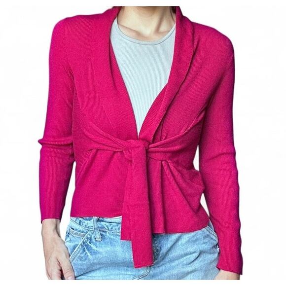 Vintage Talbots Magenta Pink Women’s Front Tie Cardigan Sweater Petite Small - Picture 1 of 6